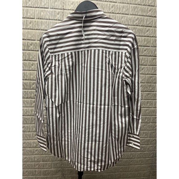 Kendra Long Shirt Coffee Bean Stripe Button Up Shirt XS - Picture 2 of 3